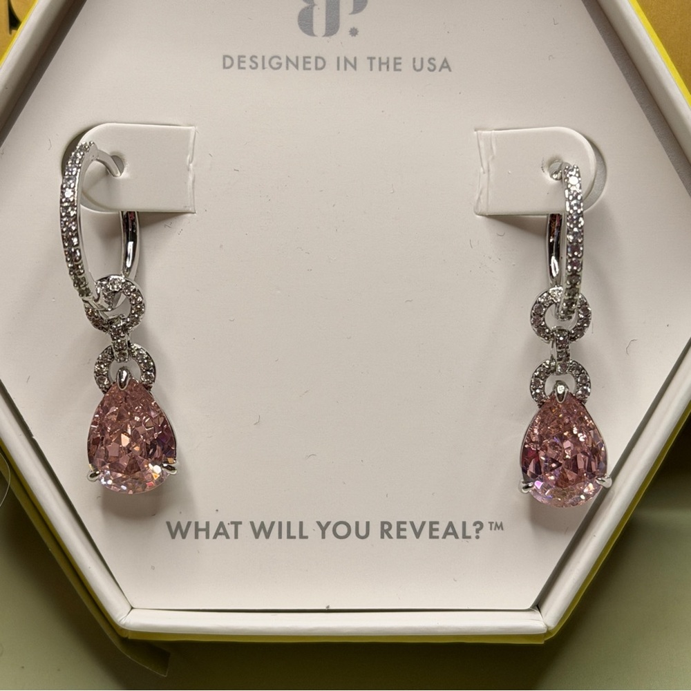 Bomb Party Sparkling Rose Quartz CZ Teardrop Earrings